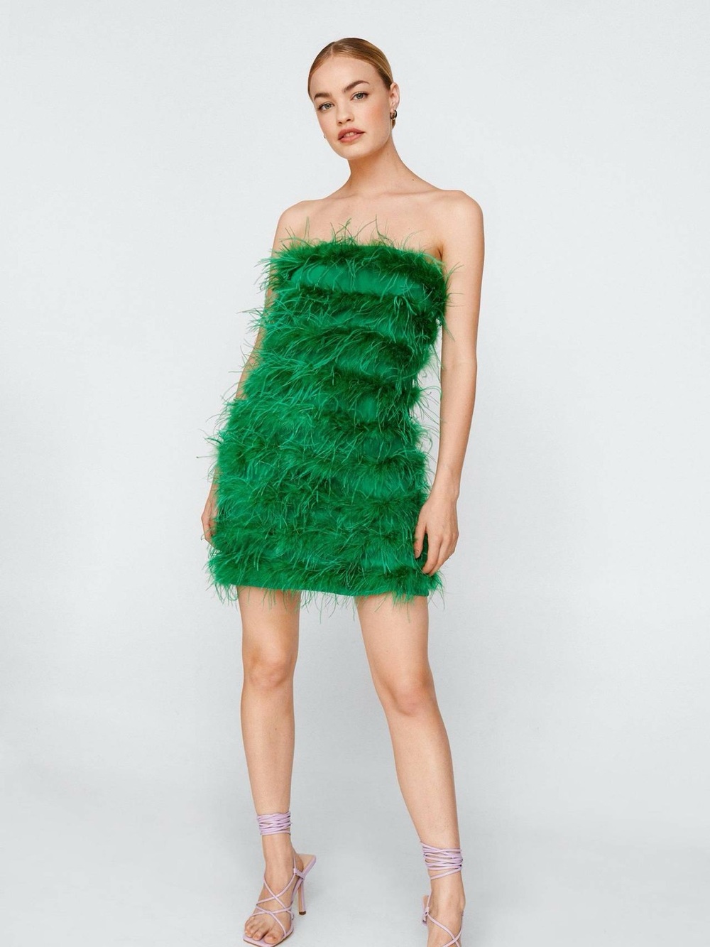 Nasty Gal NWT Green Feather Strapless Mini Dress Size 6 Party Cocktail